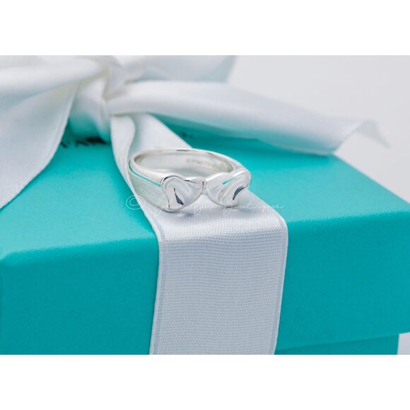 Tiffany & Co. Vintage Ring Elsa Peretti Promise Double Heart Band Silver Size 5 - Picture 5 of 8
